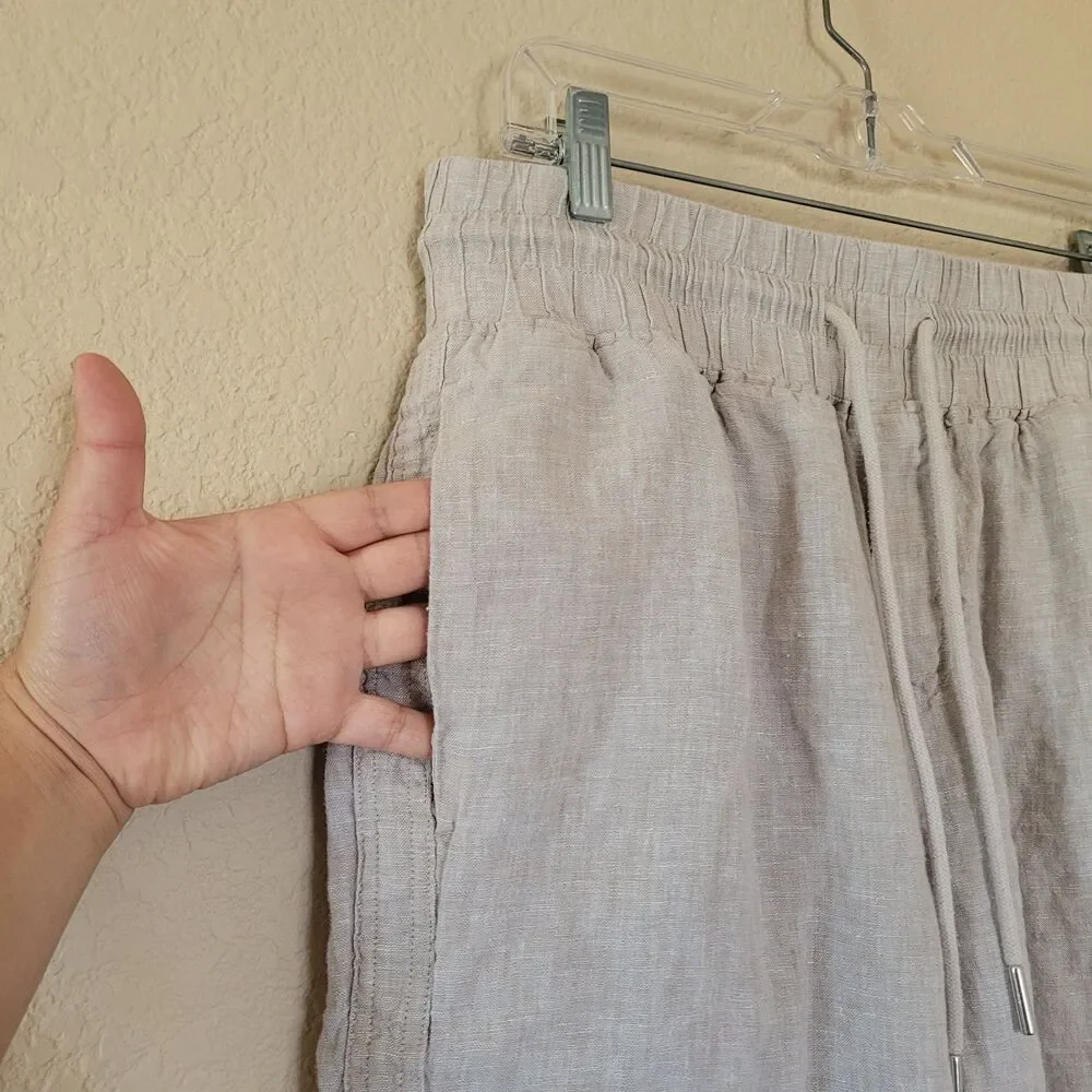 Quince 100% European Linen Flax Wide Leg Pants Size Large Beige Pull On Cropped